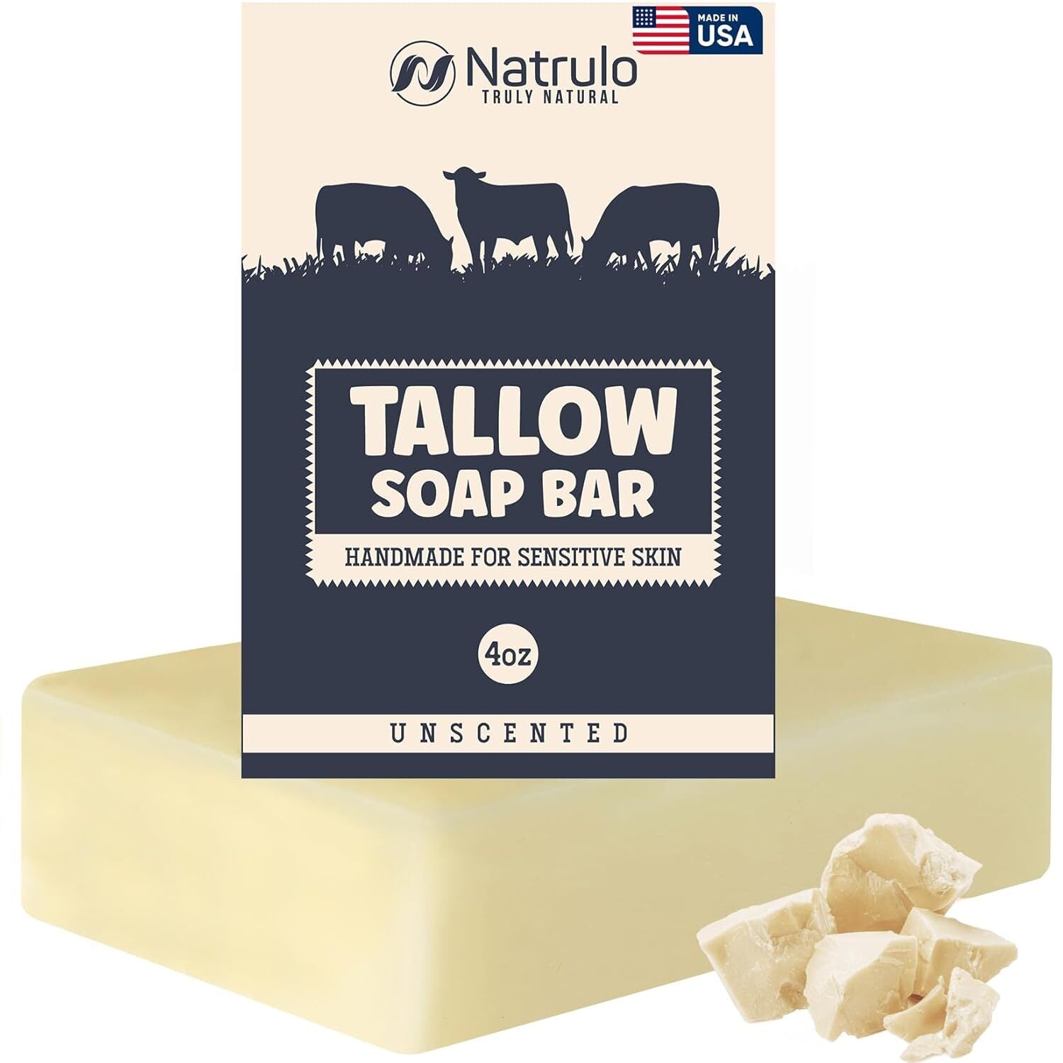 Beef Tallow Soap Bar – All Natural Grass Fed Tallow Soap Unscented – Moistur